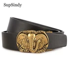 Ремень SupSindy мужской с металлической автоматической пряжкой, черный пояс из натуральной воловьей кожи в стиле панк, с изображением слона