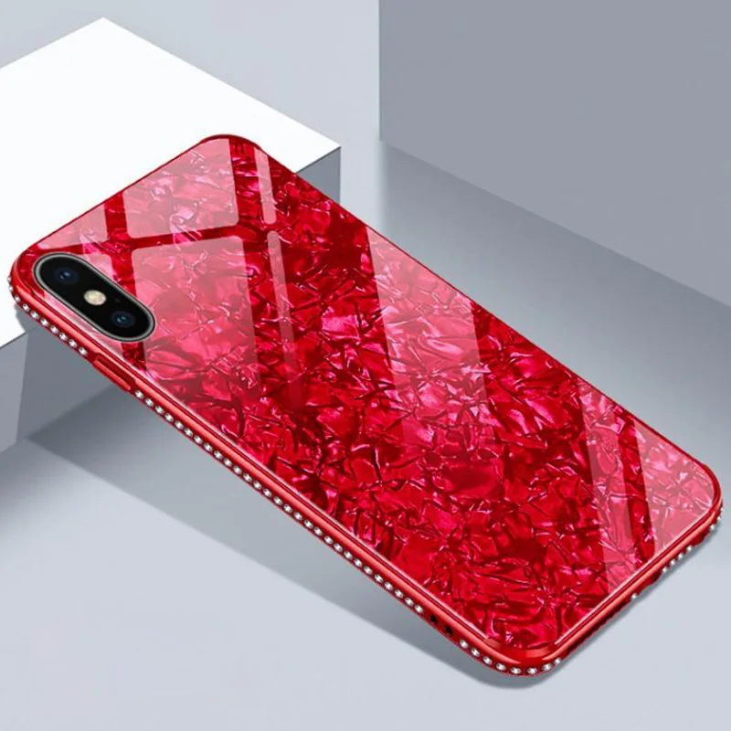 Роскошный чехол из закаленного стекла для iPhone X XS XR Max 6 6S 7 8 Plus Блестящий Модный