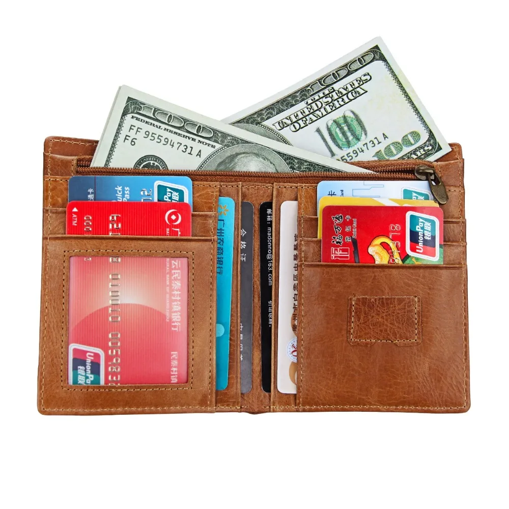 Men's leather wallet RFID anti-theft brush Retro short European style oil wax unisex purse couple | Багаж и сумки