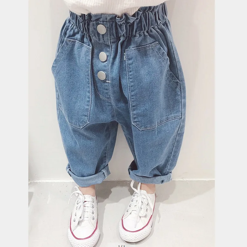 

WLG girls spring casual jeans kids girl loose all match trousers baby clothes 3-7 years
