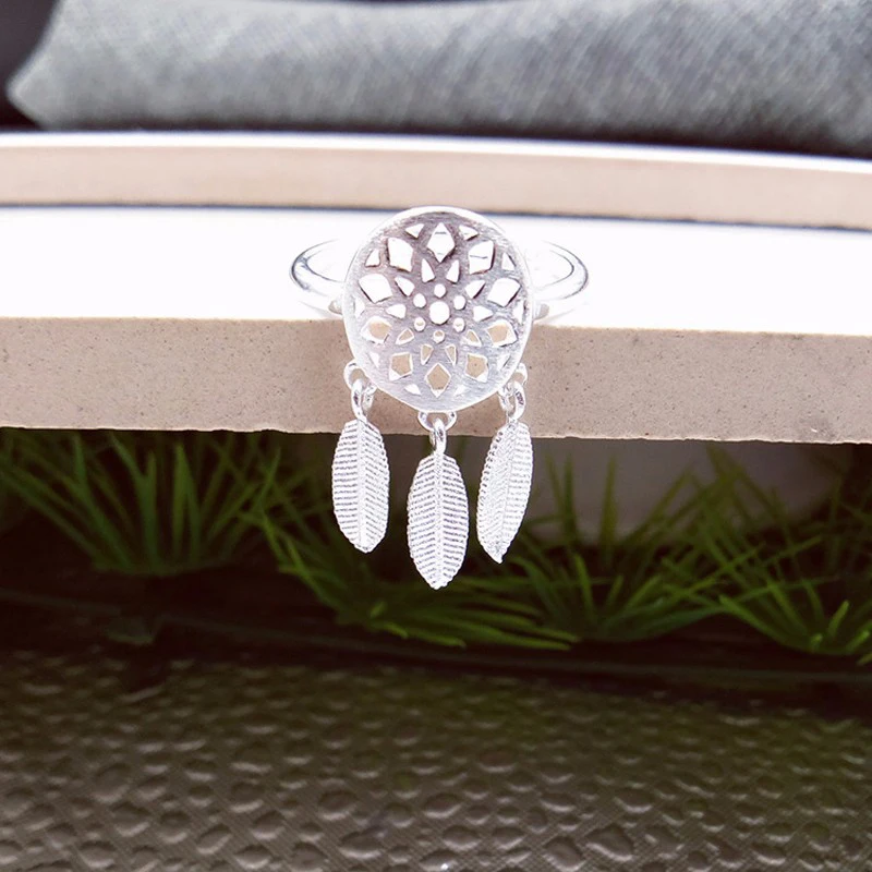 Стерлингового Серебра 925 Кольца Ловец Снов Перо Открытие Кольцо Женщины