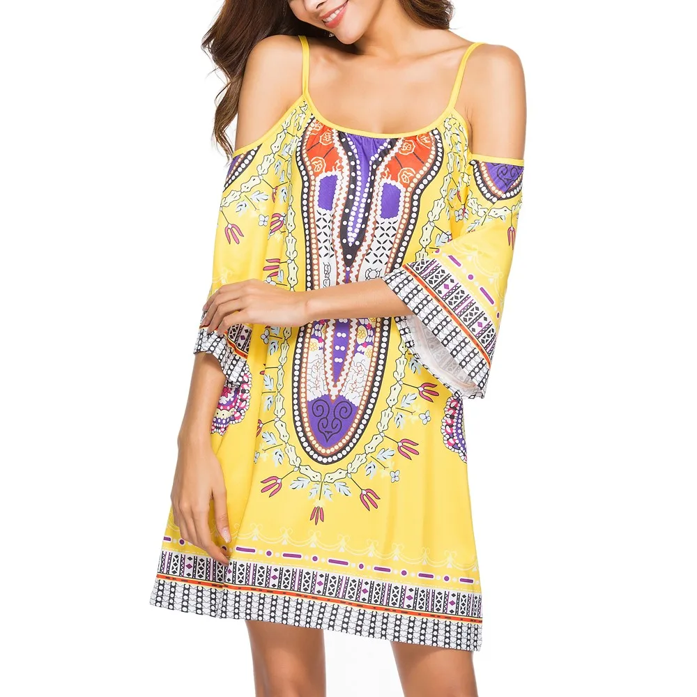 Женское платье на бретельках с принтом в национальном стиле повседневное