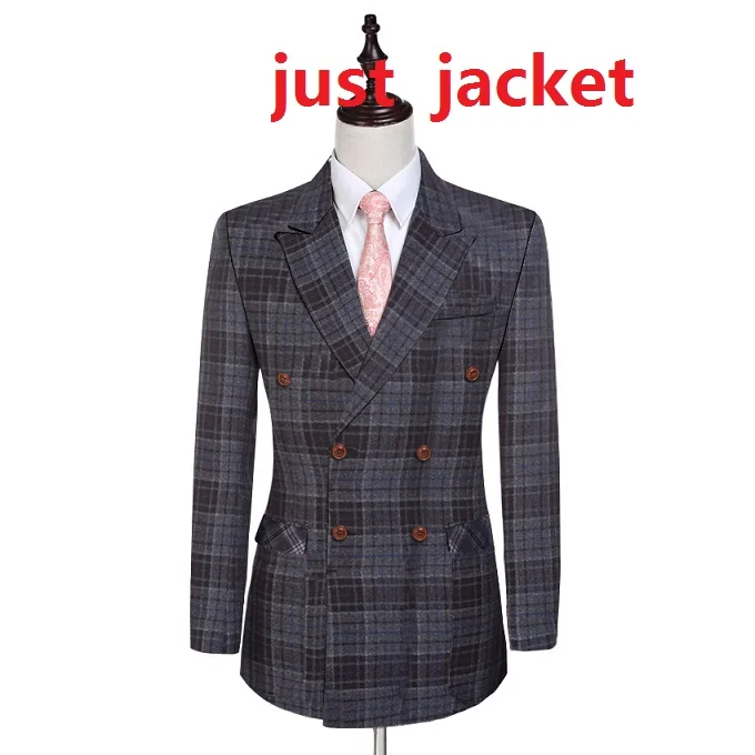 jacket Abruzzomaster Gery Check мужские костюмы двубортный пиджак для свадебных костюмов клетчатый костюм портной костюм смокинги Жениха(пиджак+ брюки - Цвет: jacket