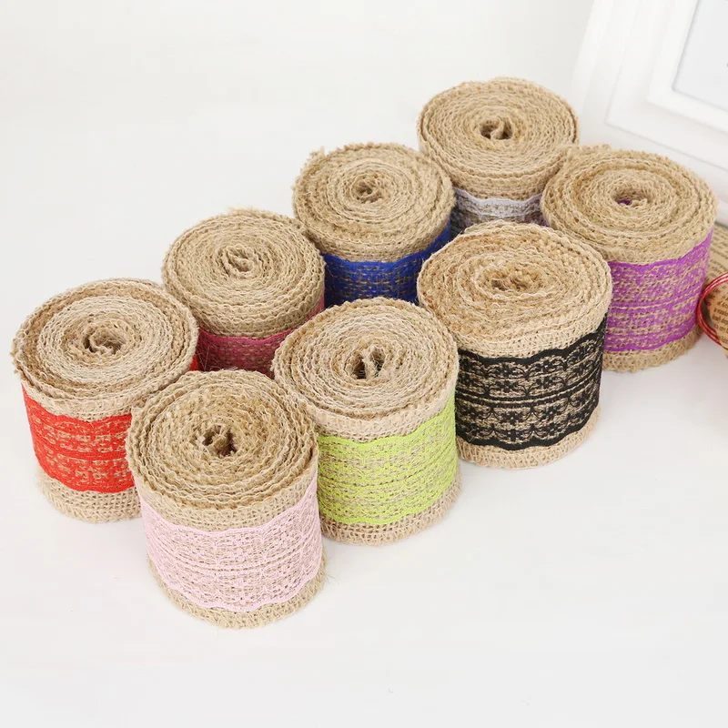 Ширина 6 см 2 м/рулон натуральная джутовая Мешковина гессианская лента с