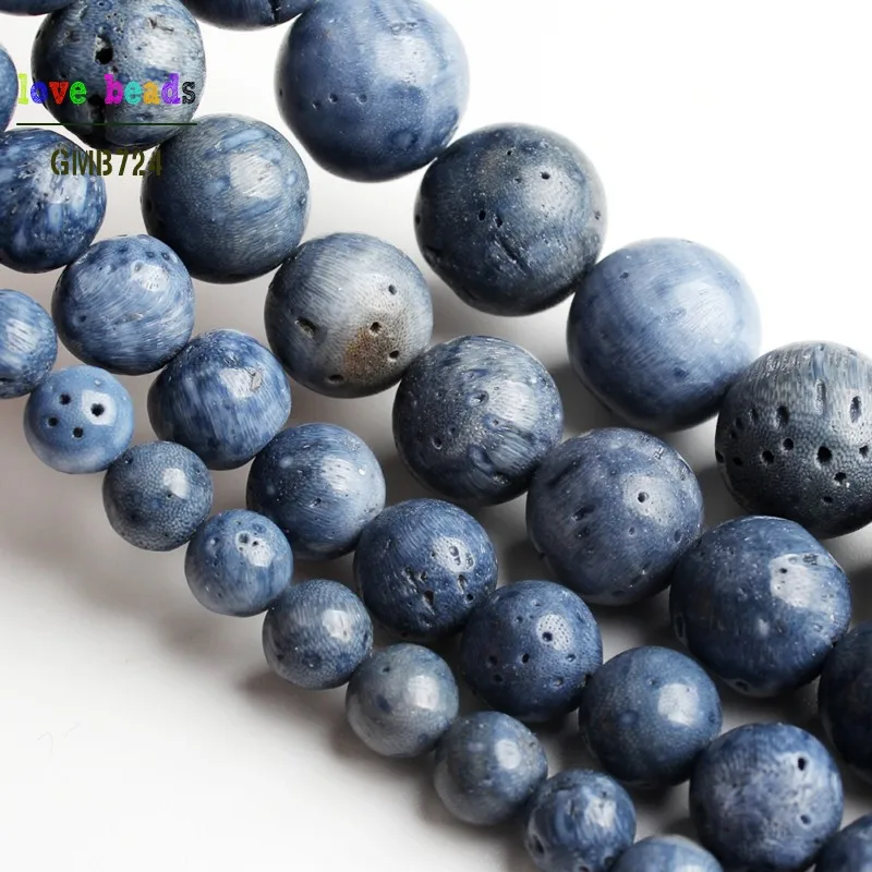 Бусины круглые из натурального голубого коралла 6/8/10/12 мм нитка 15 дюймов для