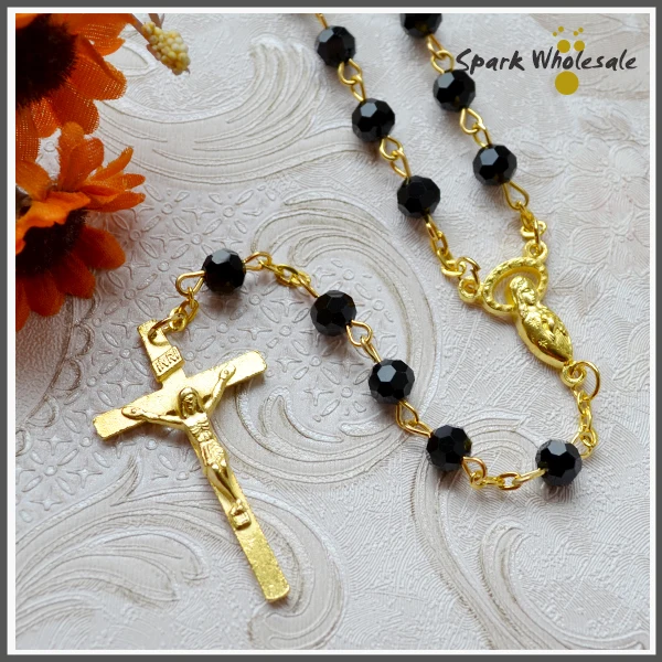 Высокое качество католические 6 мм белые хрустальные четки ожерелье Крест Иисуса