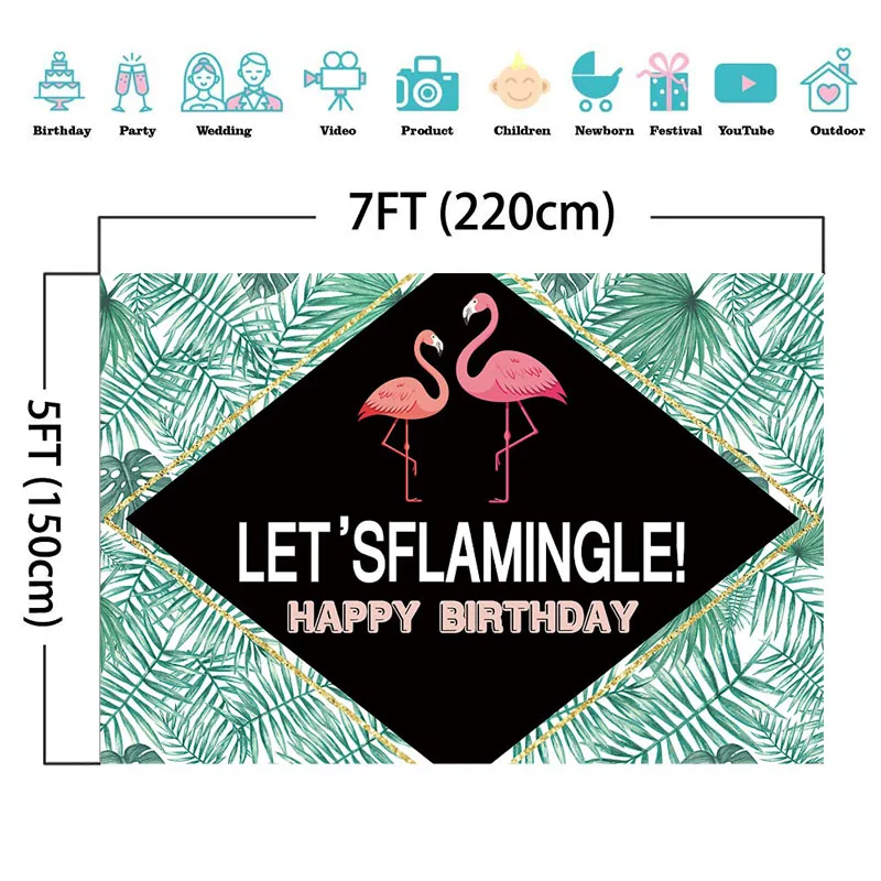 Let's Flamingo фон для фотосъемки с днем рождения Летний зеленый Фламинго Leveas День