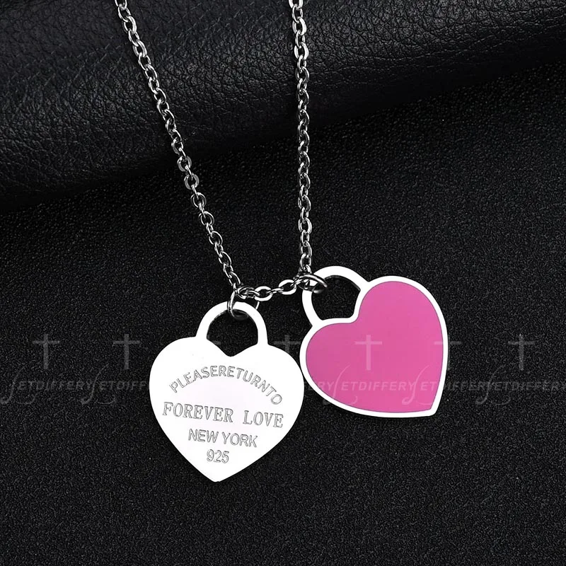 Ожерелье с надписью LOVE Double Heart из нержавеющей стали|Подвески| |