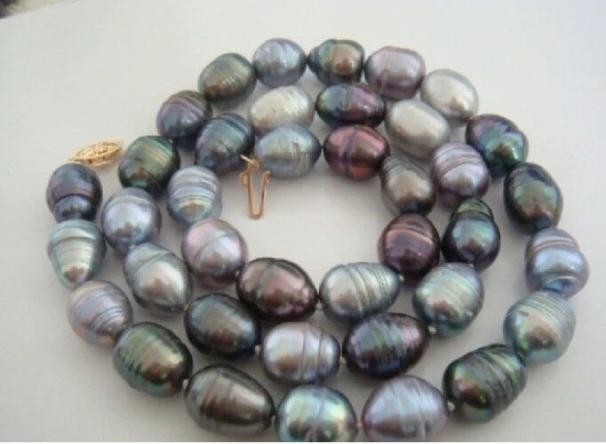 

Natural Tahitian Genuine black gray multic drop Pearl Necklace shipping free
