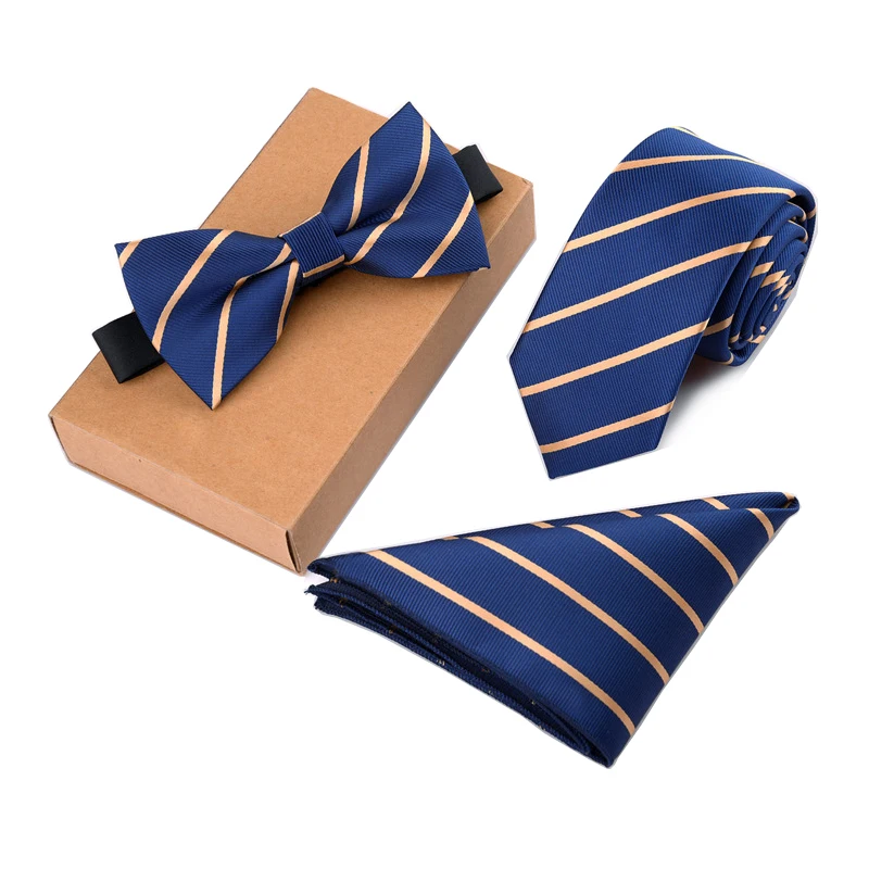 RBOCOTT Men's Tie Set Necktie Handkerchief and Bowtie 6cm Slim Solid Skinny Ties For Wedding Dot Striped 3pcs No Box | Аксессуары