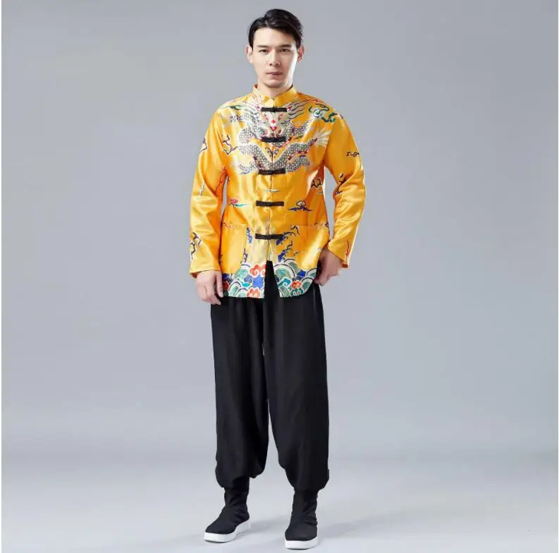Long Sleeve Traditional Chinese Clothes Tang Suit Top Spring Summer Men Silk Embroidery Dragon Jacket Coat for Overseas | Тематическая