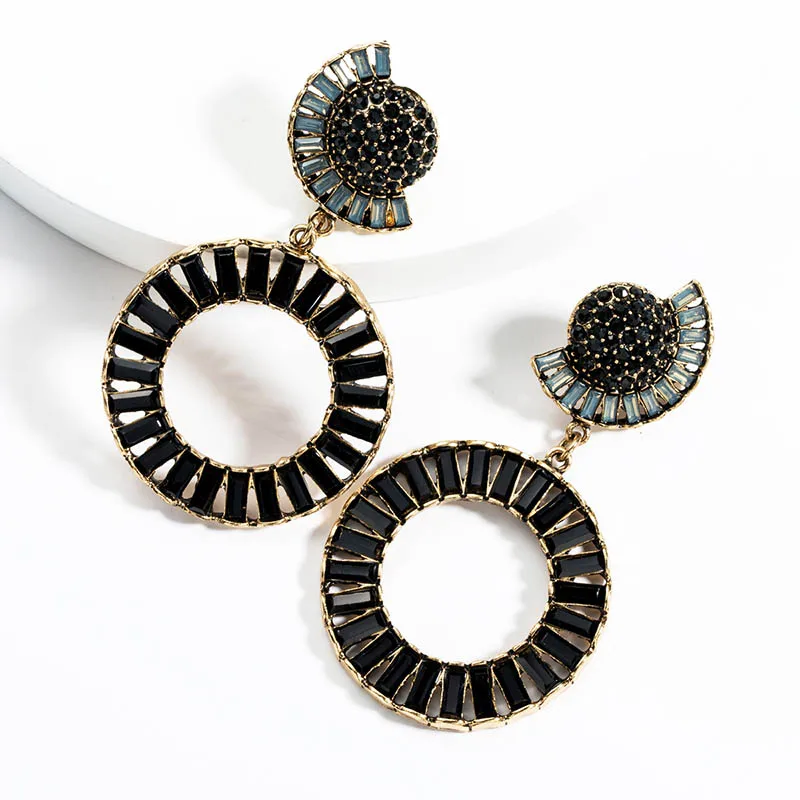 Роскошные Разноцветные полые круглые хрустальные висячие серьги золотого цвета