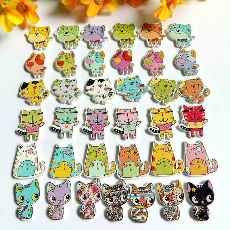 

50Pcs/lot Cartoon Fashion Fancy Bulk Mixed Wooden Buttons Sewing Accessories Decorative Buttons Handmade Scrapbooking Craft DIY