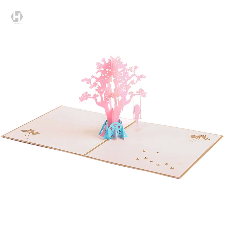 Качели девушка 3D всплывающие поздравление с днем рождения карты конвертом