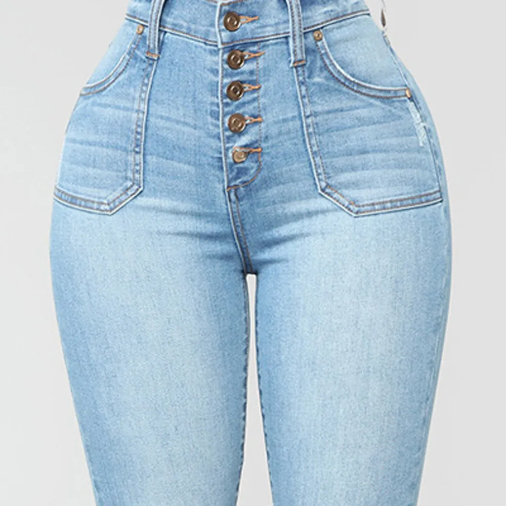 Женские леггинсы с завышенной талией и пуговицами облегающие джинсовые брюки