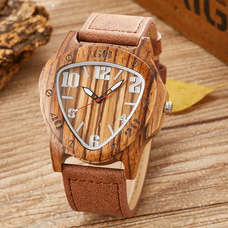 Мужские креативные перевернутые треугольник из древесины часы мужские ретро