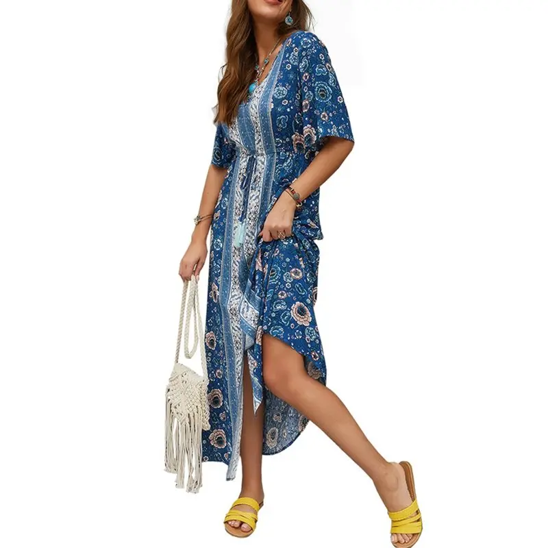 Бохо цветочный принт Макси платье женское элегантное сплит сексуальное летнее