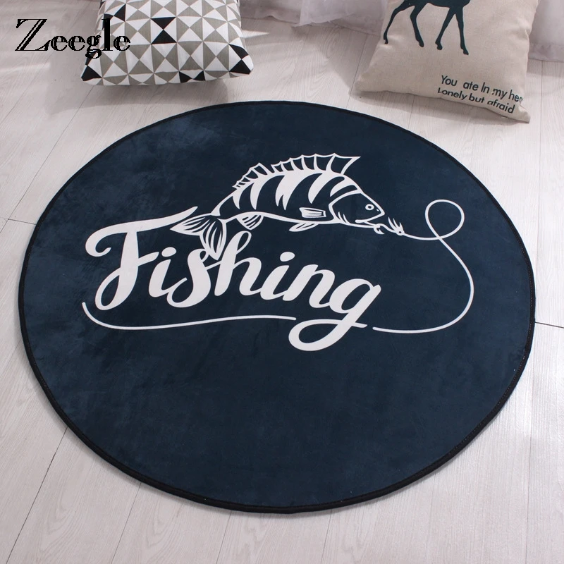 

Zeegle Fishing Round Mat Living Room Children Bedroom Rugs Anti-Slip Wear-Resisting Baby Crawling Mats Chair Floor Mats