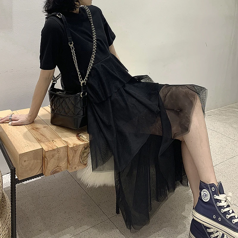 Женское Сетчатое платье макси с круглым вырезом и коротким рукавом повседневное