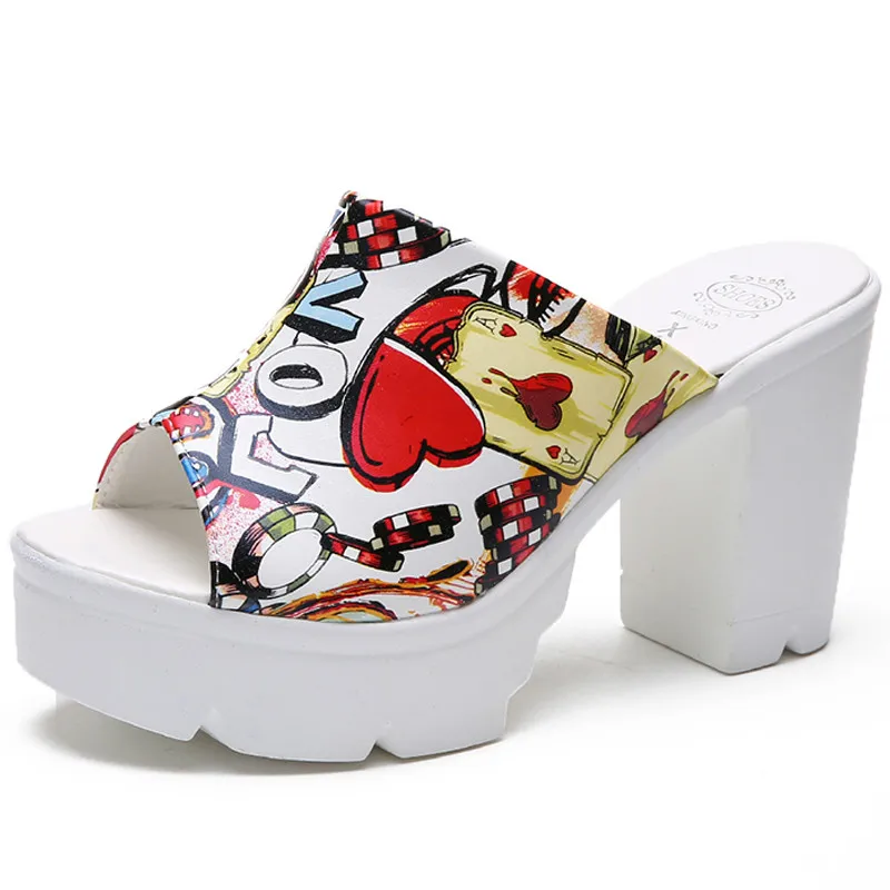 Женские босоножки из ПУ кожи на толстом каблуке 10 см | Обувь