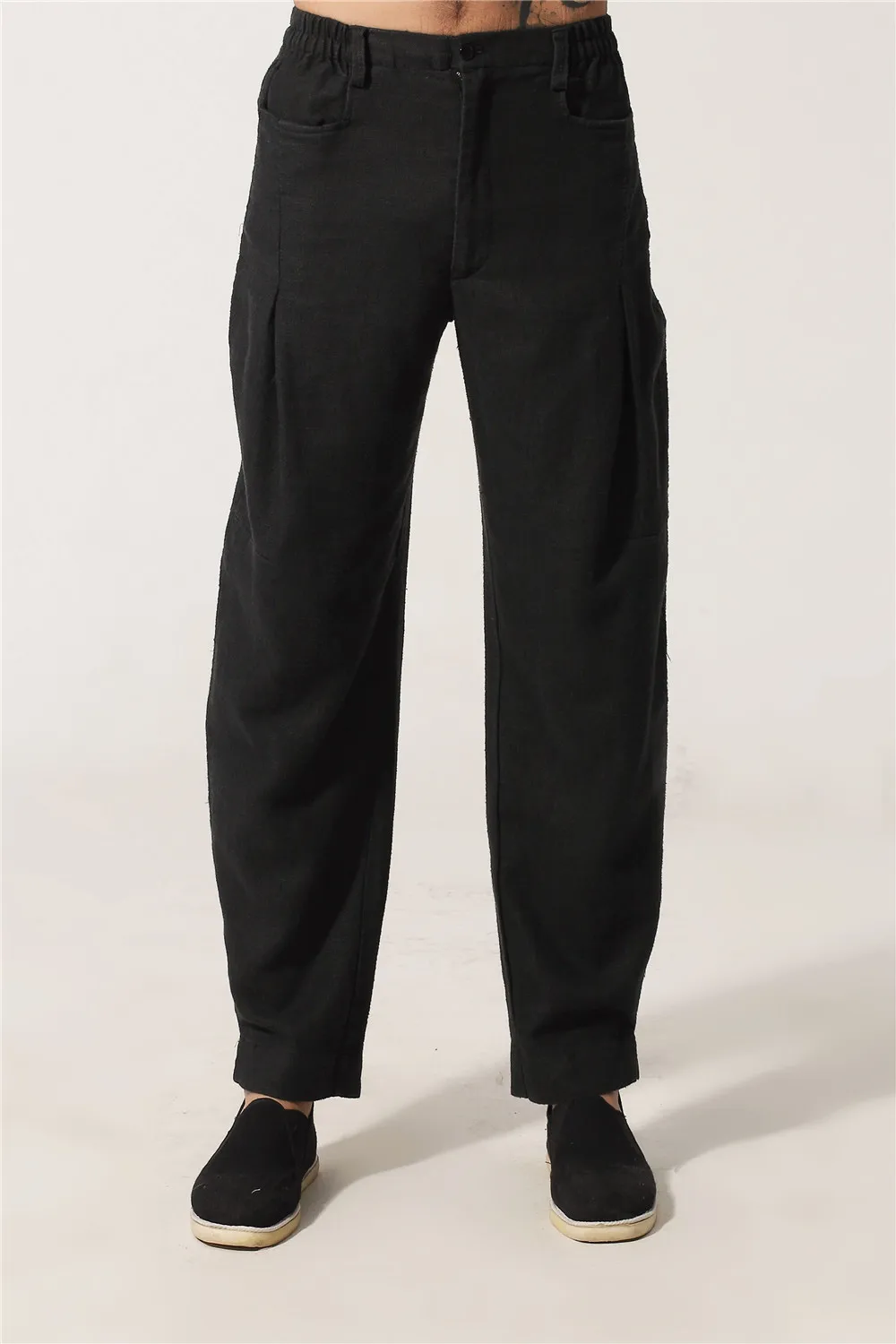 2021 New High Quality Black Men's Kung Fu Pant Straight Cotton Linen Trousers Casual Mid Waist Pants Size M L XL XXL XXXL MQ009 | Мужская