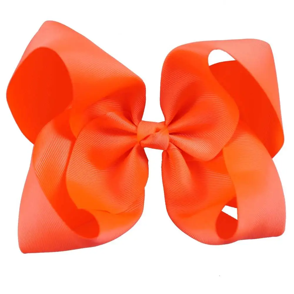 Neon orange 8 дюймов, ручная работа, твердый большой бант для волос для девочек, детский бант из корсажной ленты с зажимами, бутик, большие аксессуары для волос - Цвет: Neon orange
