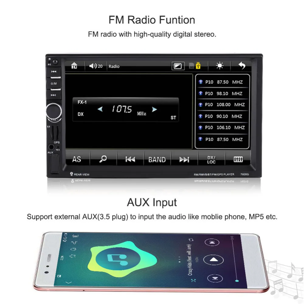 7 дюймовый автомобильный радиоприемник с сенсорным экраном HD Bluetooth MP5