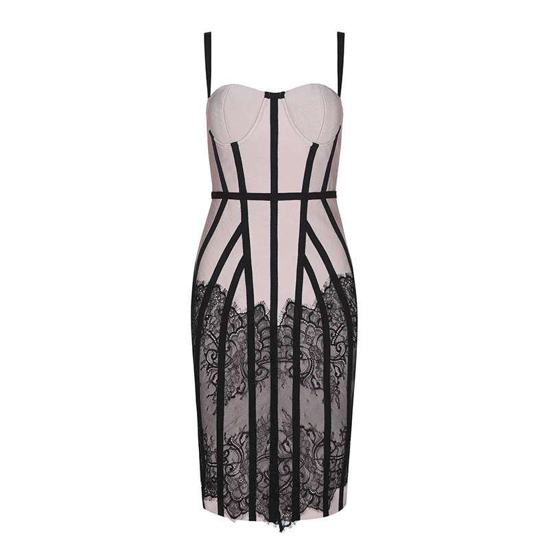 KLEEZY Sleeveless Summer Spaghetti Strap Dress Women Bandage Dresses Sexy Casual Lace Female Patchwork Vestidos 2019 HL4283 | Женская
