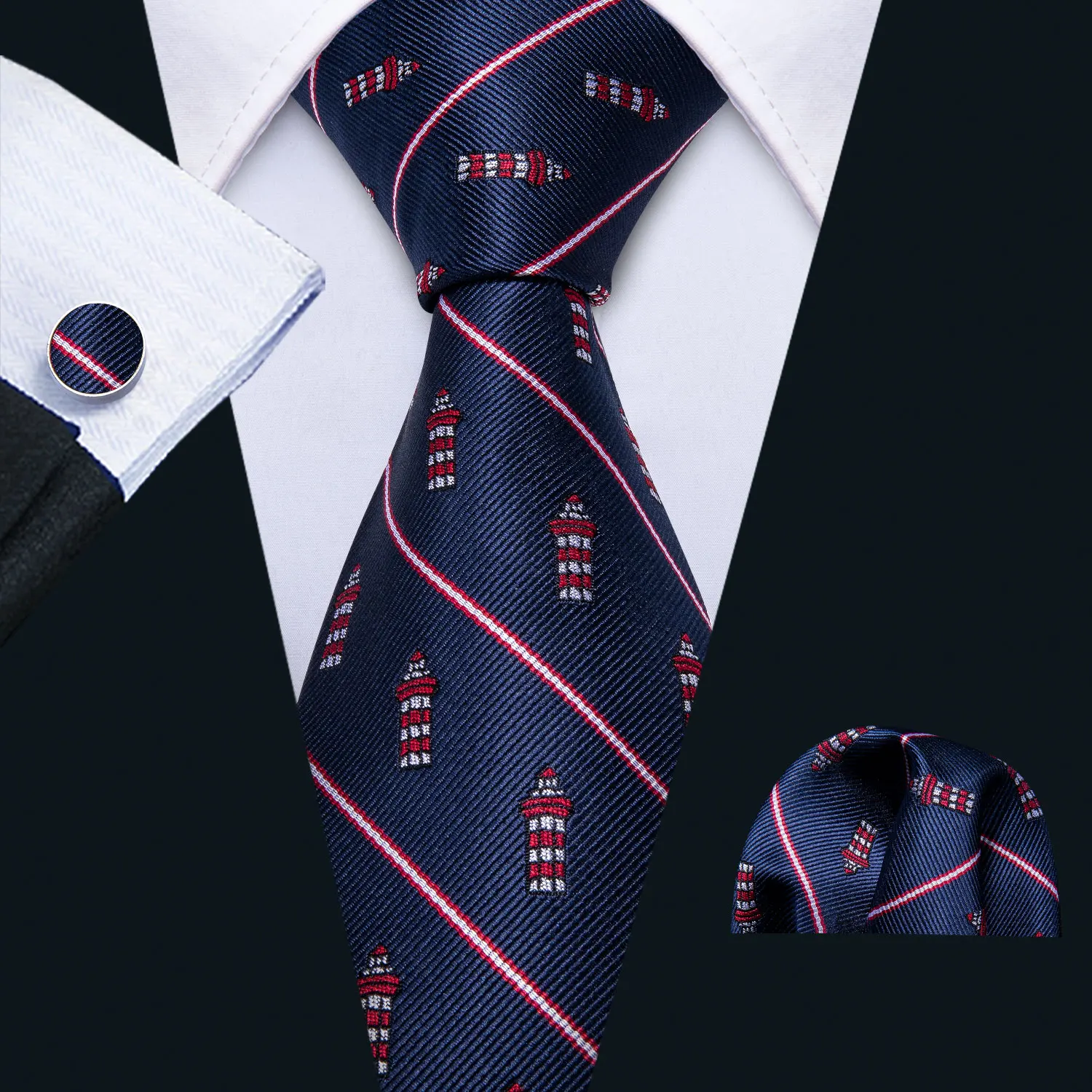 Синие шелковые галстуки для мужчин дизайнерский галстук платок запонки набор