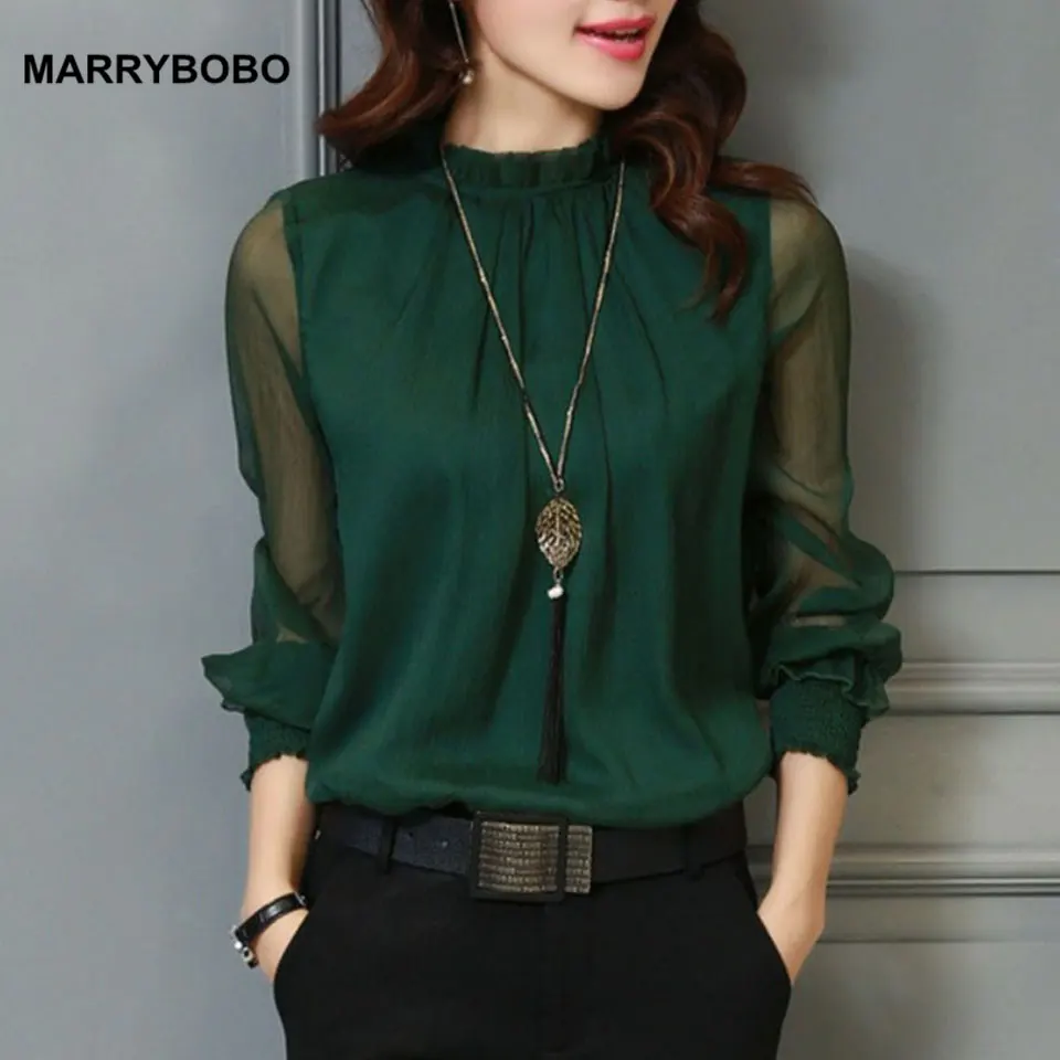 Женская шифоновая блузка с длинным рукавом повседневная офисная белая