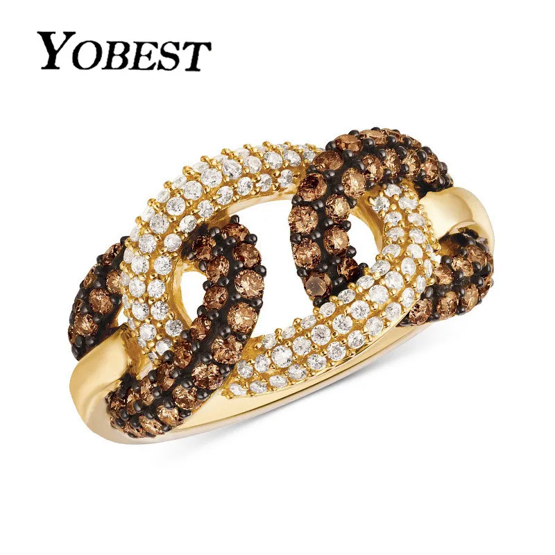 Женское кольцо с цирконием YOBEST розовое золото цвет черный и белый роскошные