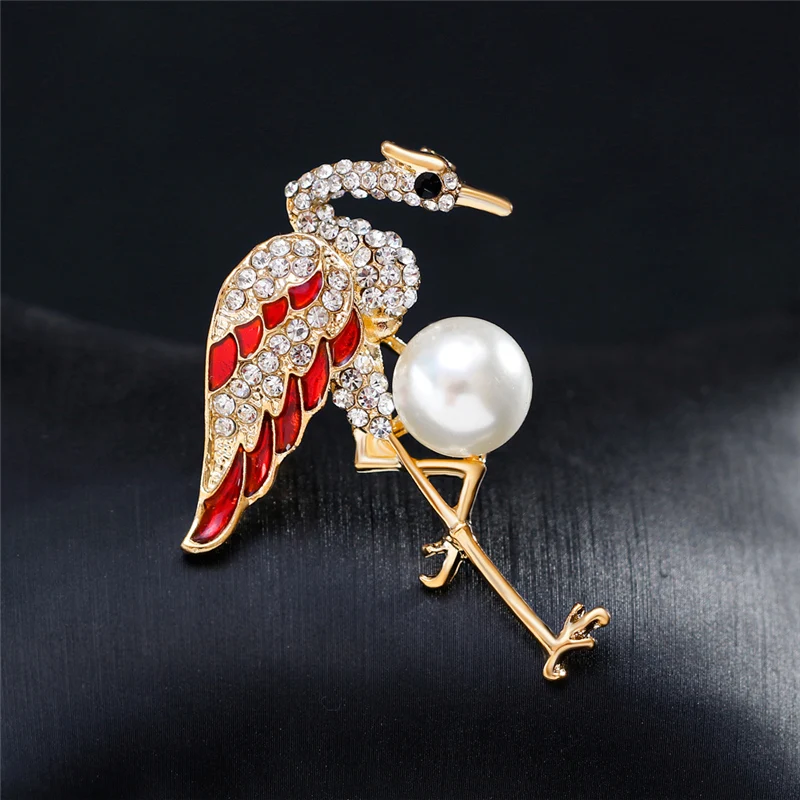 Стразы брошка в виде фламинго жемчужное животное эмалированные булавки и броши