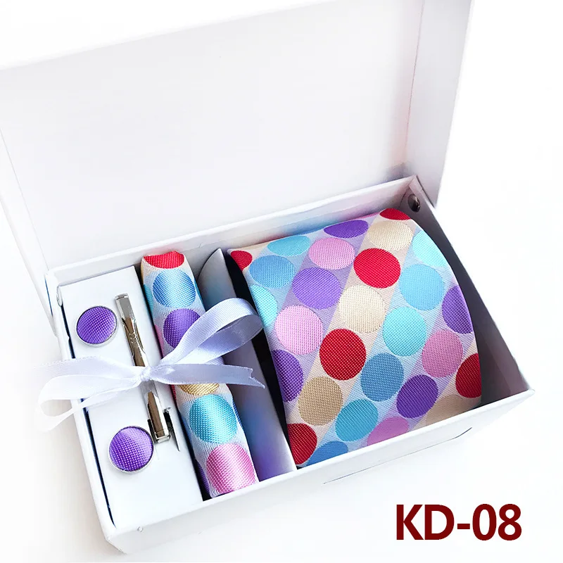 

Cool Men's Necktie Multicolor Big Dot Jacquard Woven Tie Hanky Cufflinks Set Party Gift