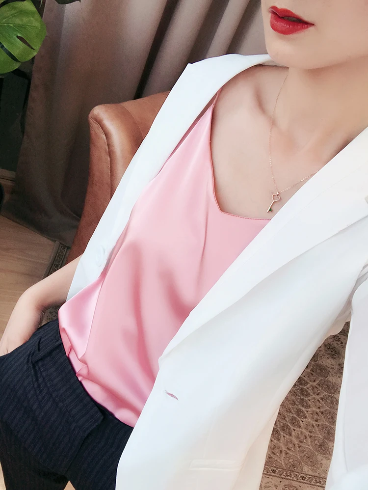 Однотонный Повседневный Топ без рукавов с v-образным вырезом женский жилет