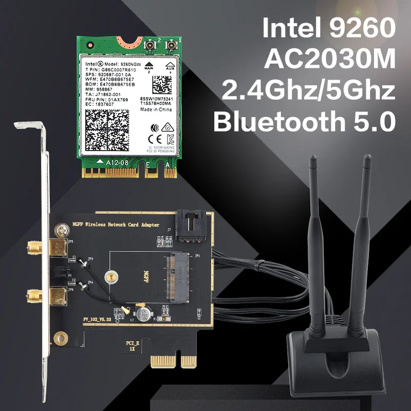 Двухдиапазонный Настольный беспроводной Intel 9260AC 9260NGW 802.11802.11ac 1730 Мбит/с Wifi Bluetooth 5 0