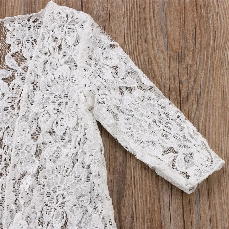 Летнее пляжное платье для девочек белое кружевное Цветочное с оборками верхняя