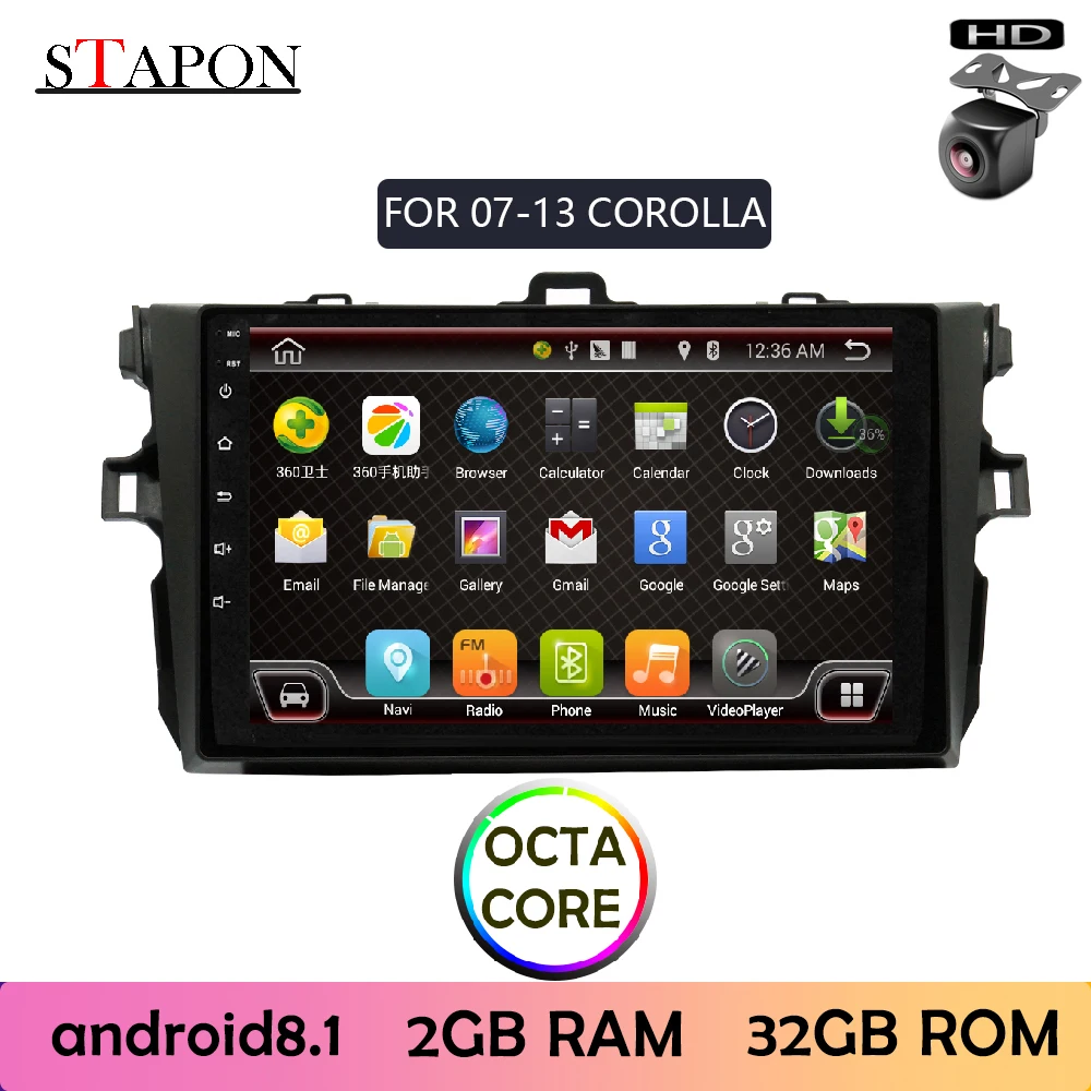 STAPON 9 дюймов для corolla 2007 2013 Android 8 1 OCTA CORE 2GRAM автомобильный DVD Руль управления AM RDS|MP4 и