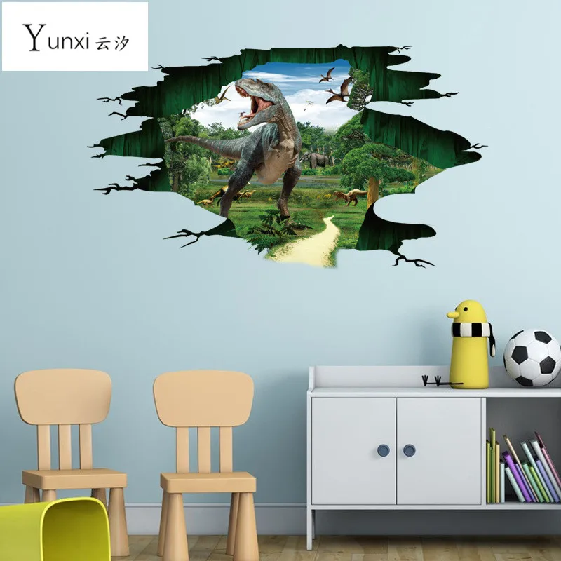 Yunxi Новинка 2017 года 3D Динозавра Юрского парка Наклейки на стену для детской
