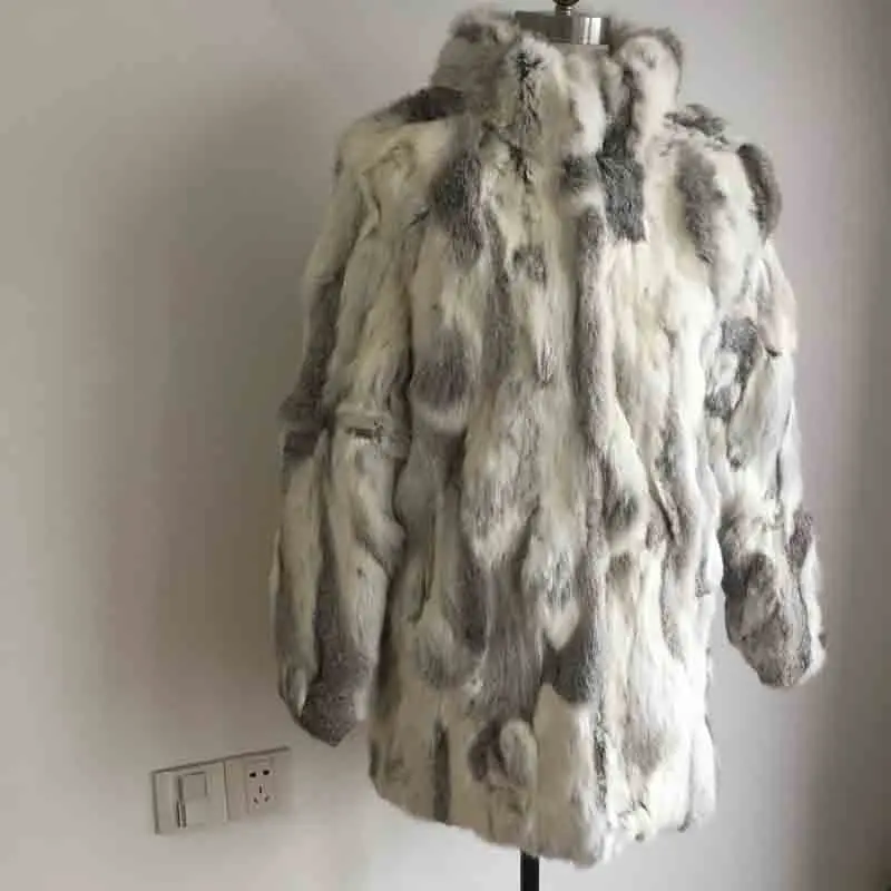 Grass Grey Новинка, женское модное пальто из натурального кроличьего меха, меховое пальто с воротником "Мандарин", длинная куртка на заказ,, KHP147 - Цвет: Grass Grey