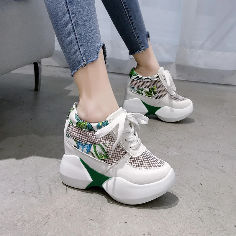 Женские кроссовки на высоком каблуке Повседневная Белая обувь платформе летние