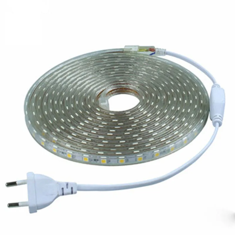220 В SMD 5050 Светодиодная лента с бесплатным адаптером питания белый/RGB синий теплый