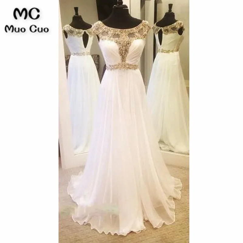 2018 блестящие Выпускные платья с бисером длинное шифоновое белое официальное