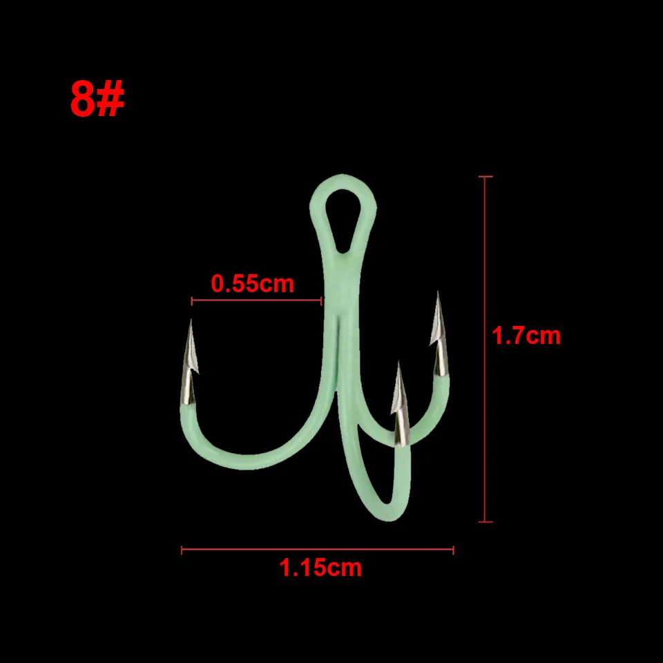 WALK FISH 10PCS/Lot Luminous Treble Fishing Hooks Carbon Steel Barbed Fishhooks Super Sharp Triple Hooks Sea Tackle Accessories