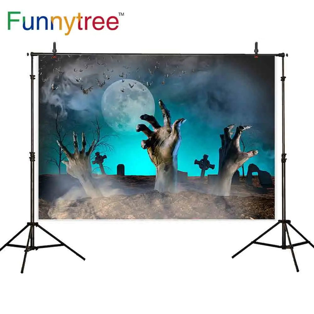 

Фон Funnytree для фотосъемки страшный Хэллоуин Вечеринка гробница летучая мышь полная луна летучая мышь дым ужас праздник фотография фон