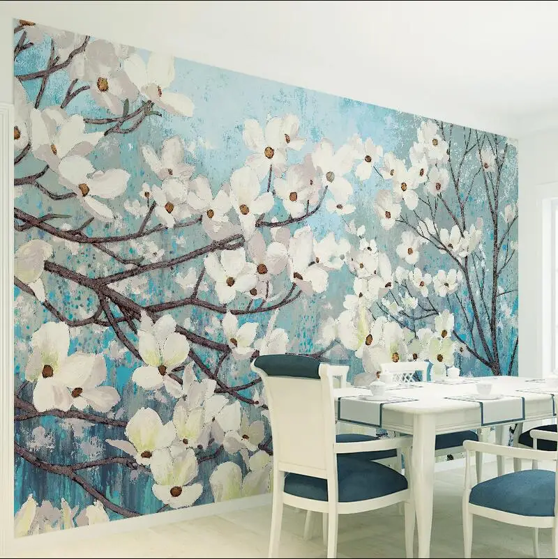 Китайский стиль мыть Живопись Печать магнолии белые цветы бумага для гостиной