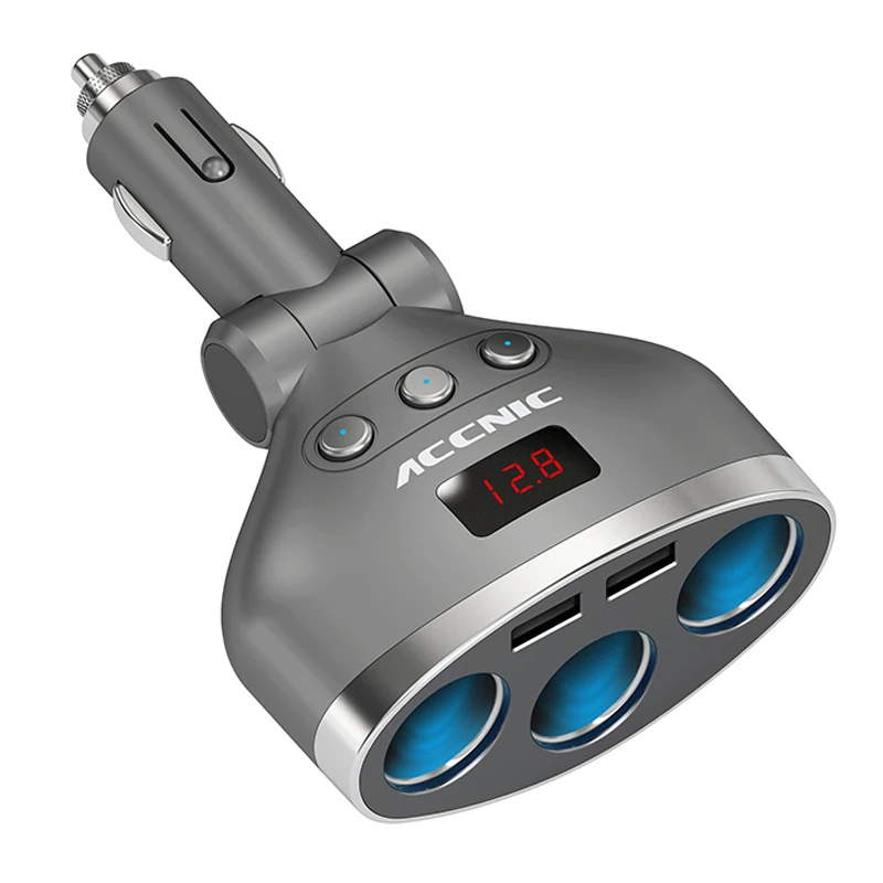 ACCNIC 3 в 1 двойная USB розетка для автомобильного прикуривателя Разветвитель 3 прикуривателя автомобиля USB монитор напряжения для iPhone samsung - Название цвета: Grey