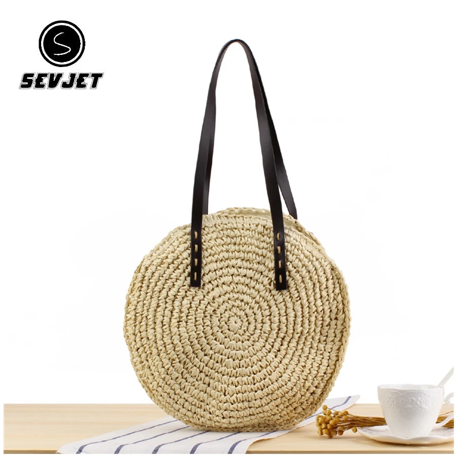 Винтажные плетеные женские Наплечные сумки ручной работы круглые соломенные
