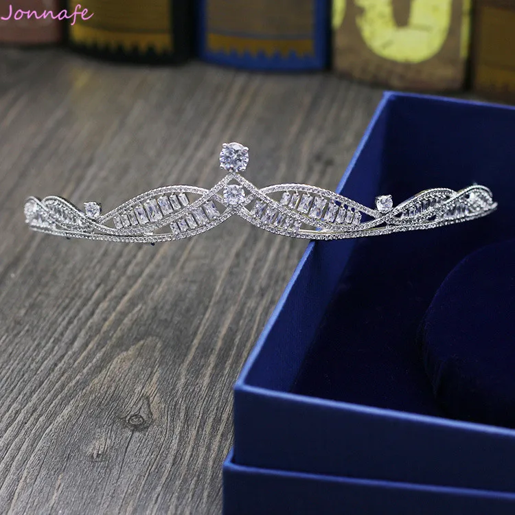Jonnafe Fashion Zircon Princess Crown Women Patry Headpiece Wedding Silver Tiara Bridal Hair Accessories Jewelry | Украшения и
