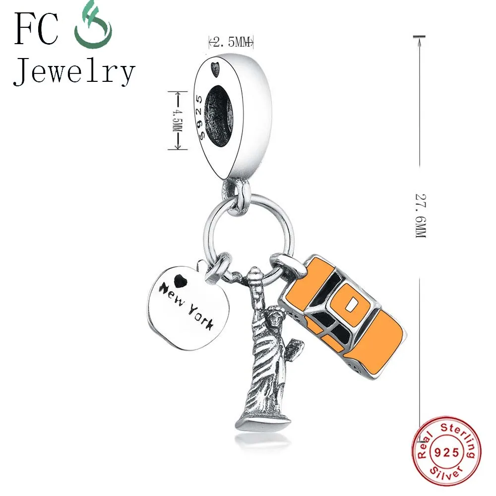 

Fit Original Charms Bracelet Authentic 925 Sliver New York Highlight Enamel Dangle Pendant DIY Jewelry Making Berloque
