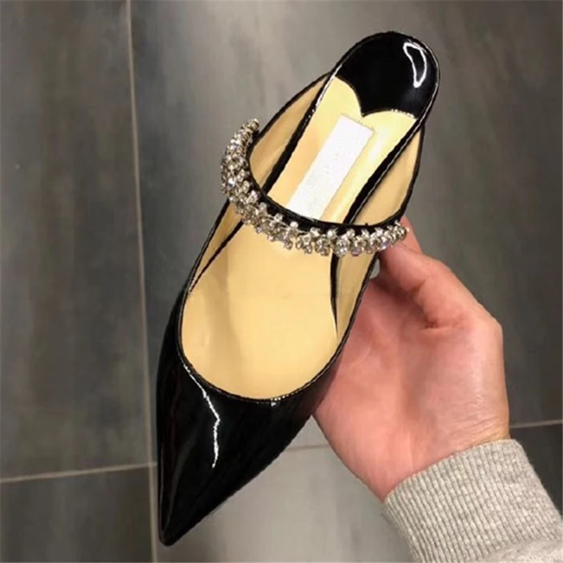 Новинка Сезон весна Женские шлепанцы с кристаллами Туфли Мэри Джейн ремешком на